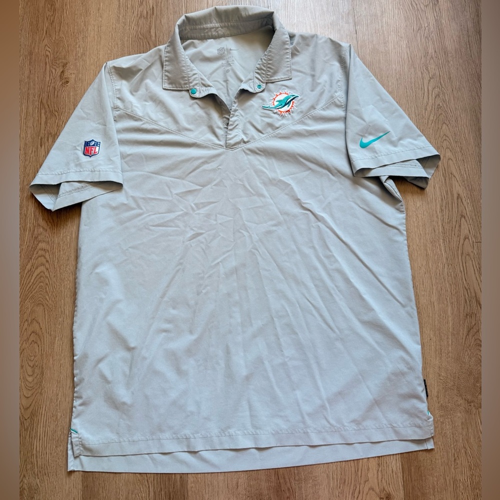 Miami Dolphins Nike Dri-FIT NFL Polo XL Gray Short Sleeve On-Field Men’s Used